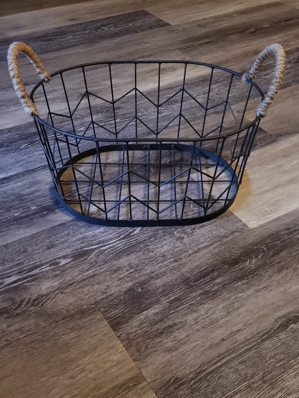 Modern Farmhouse Black Wire Storage Basket with Rope Handles